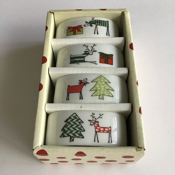 SET OF 4 Porcelain Reindeer Napkin Rings Christmas Holiday Xmas BIA Cordon Bleu - Picture 9 of 13